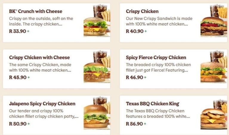 Burger King Breakfast Menu With Updated Prices in South Africa
