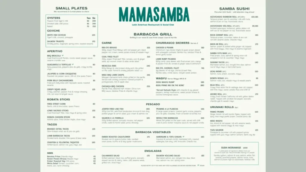 Starters Mamasamba Menu