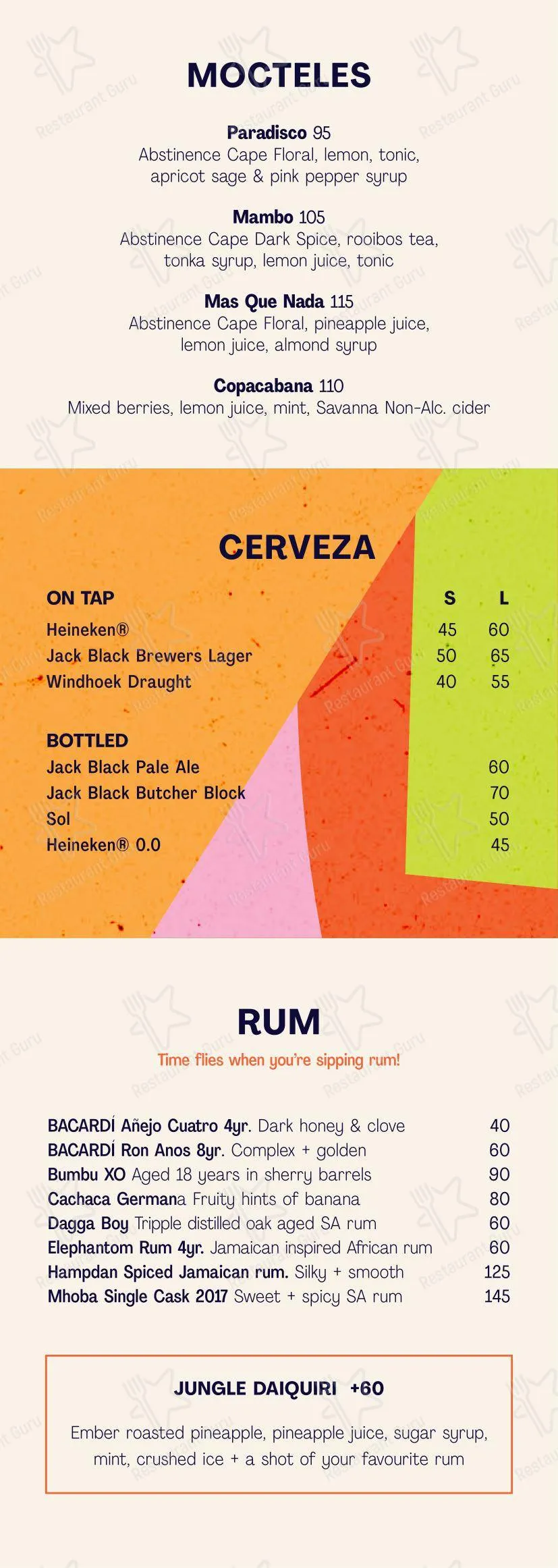 Rum Mamasamba Menu