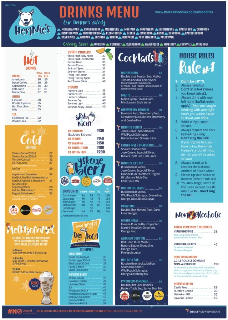 Hennie’s George Menu