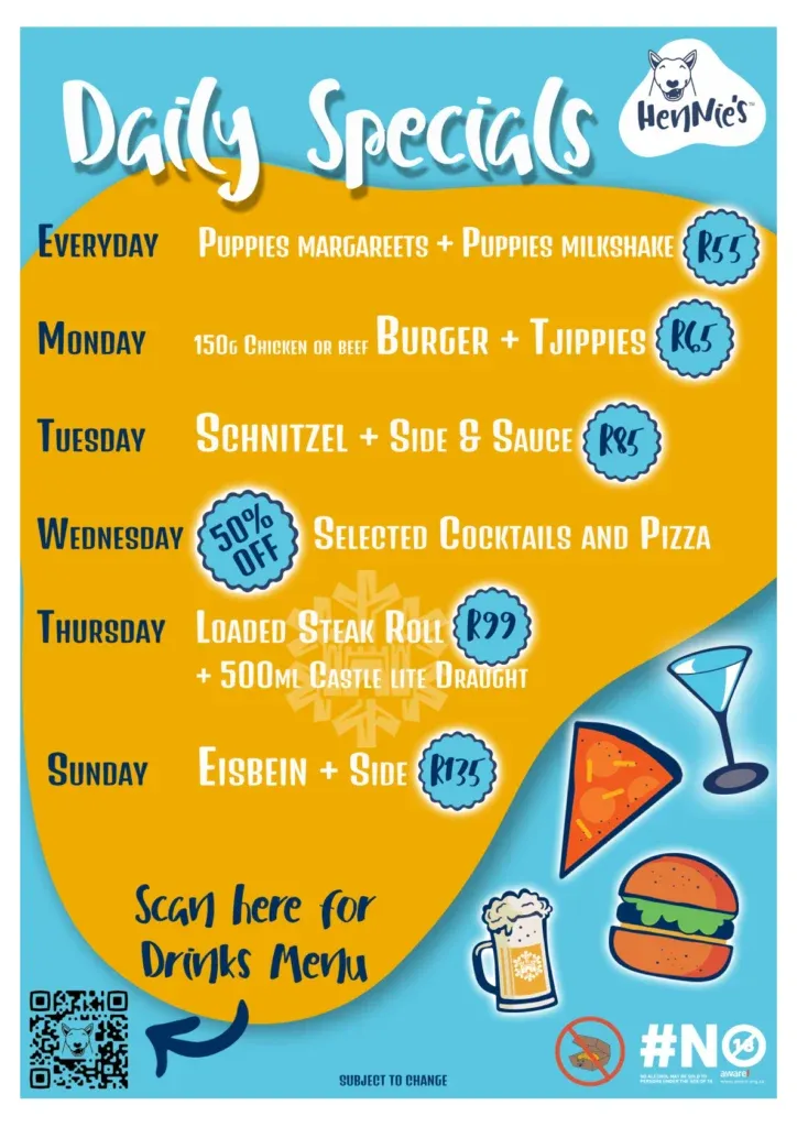 Hennie’s George Menu