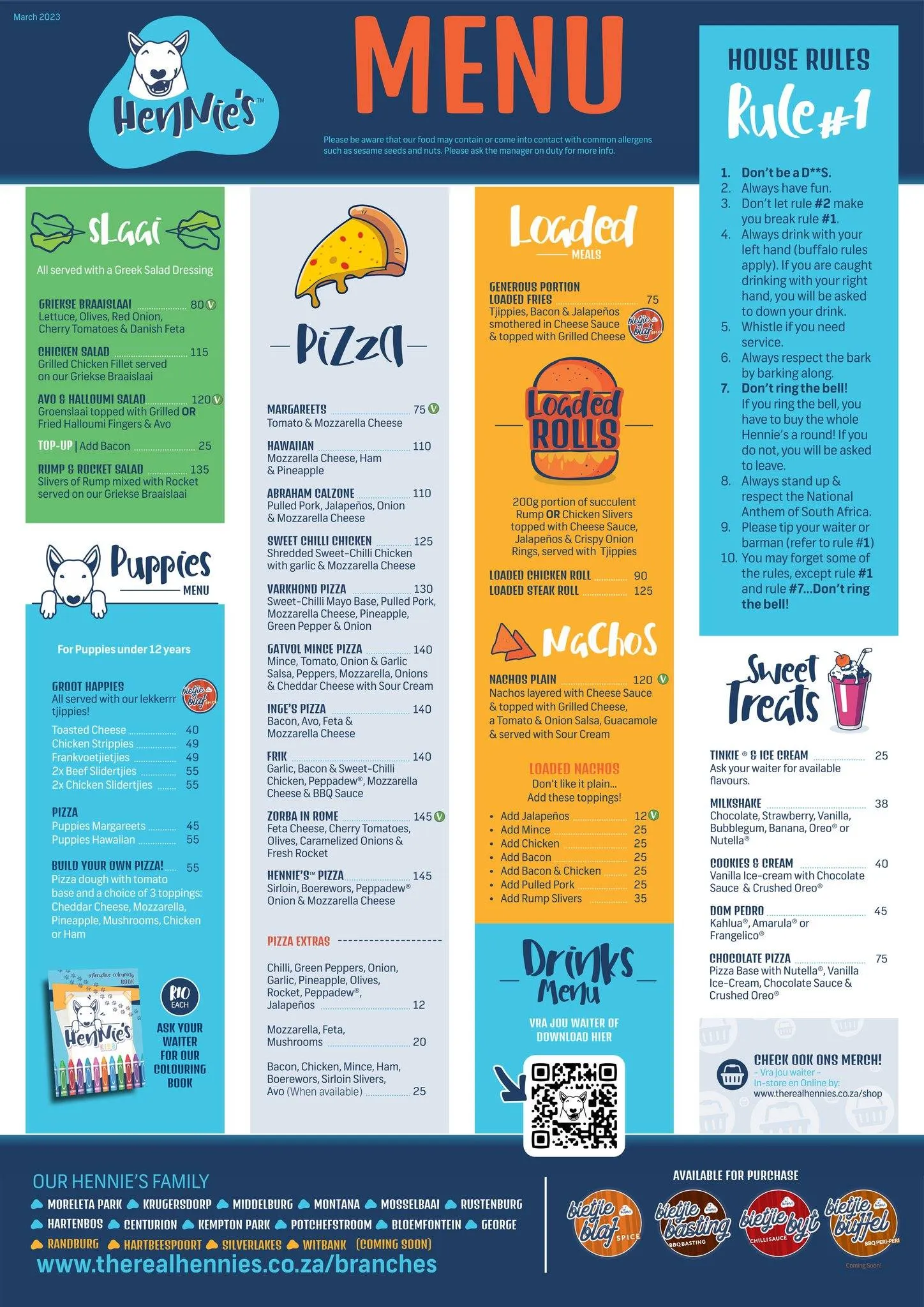 Hennie’s George Menu